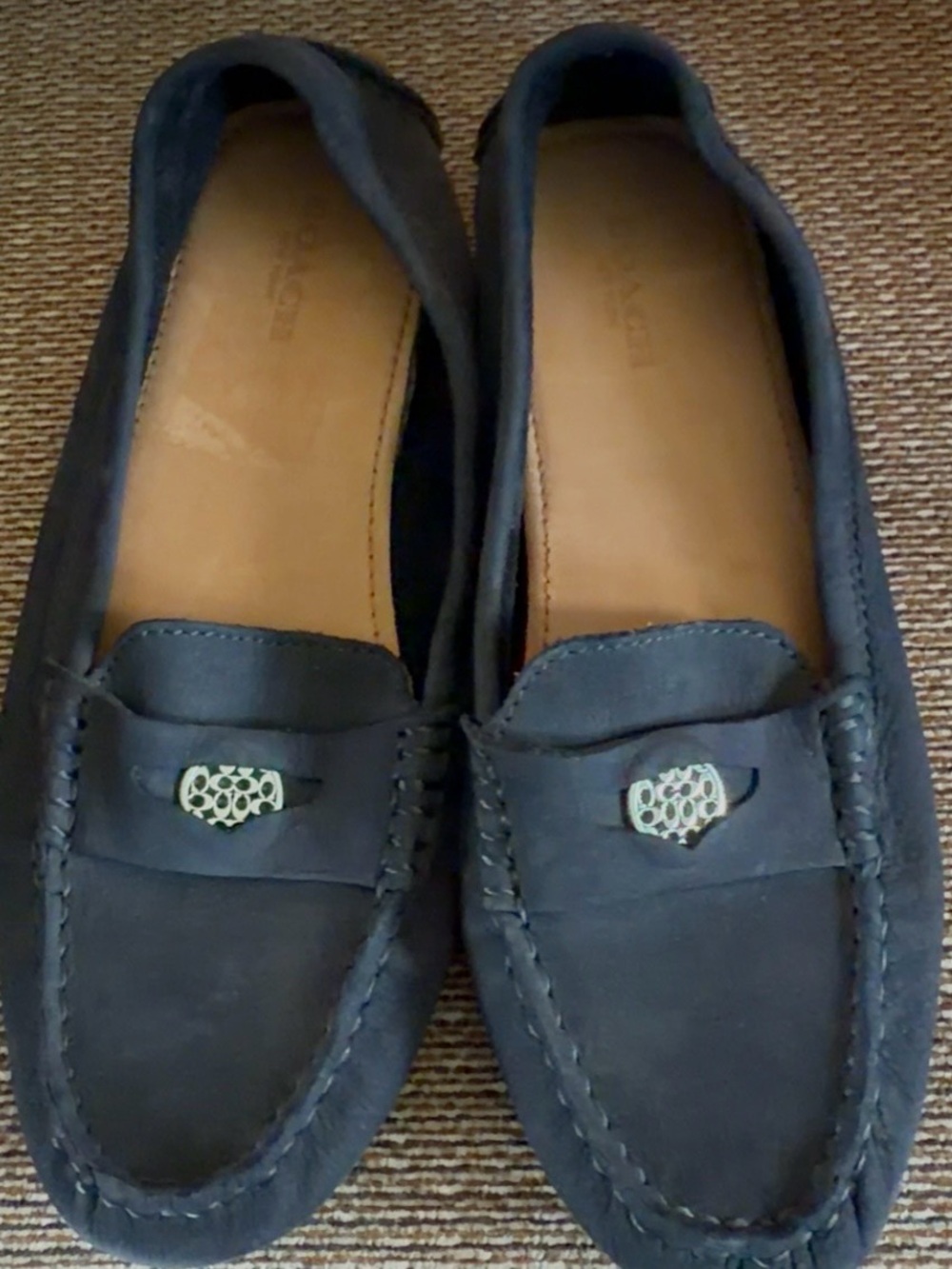 COACH Nicola Navy Suede Driving Loafers Flat Moccasins Women's Size 6M